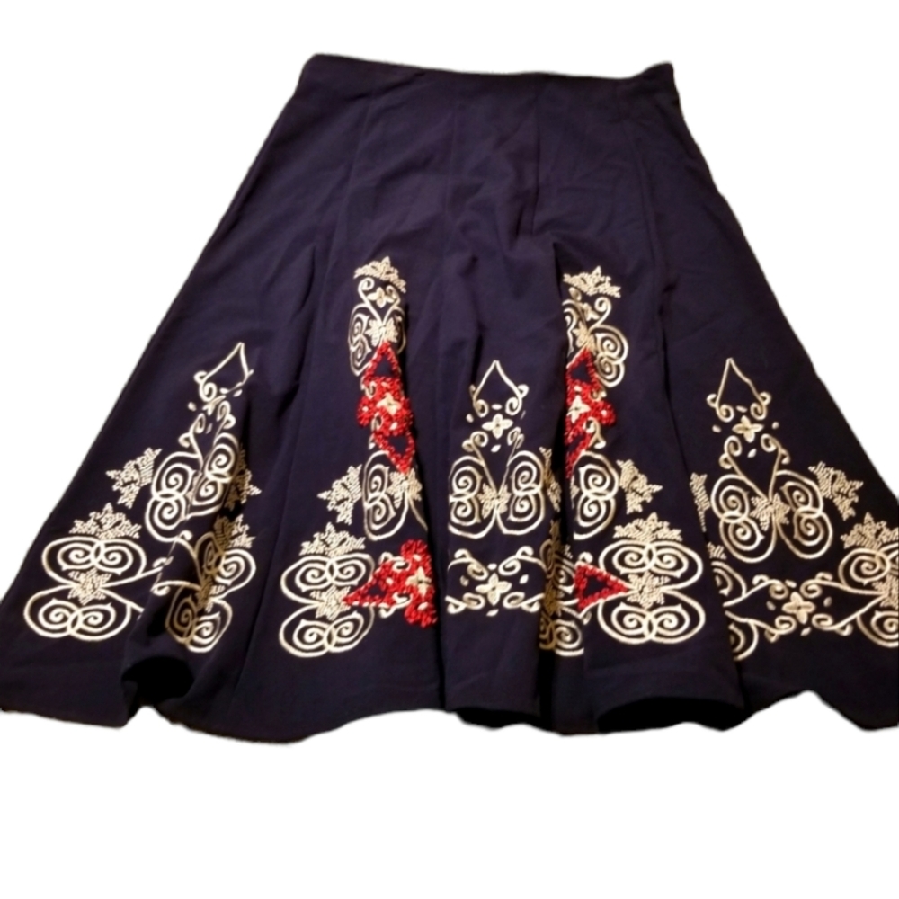 Sunny Leigh Womens Skirt Size 14 Blue Embroidered